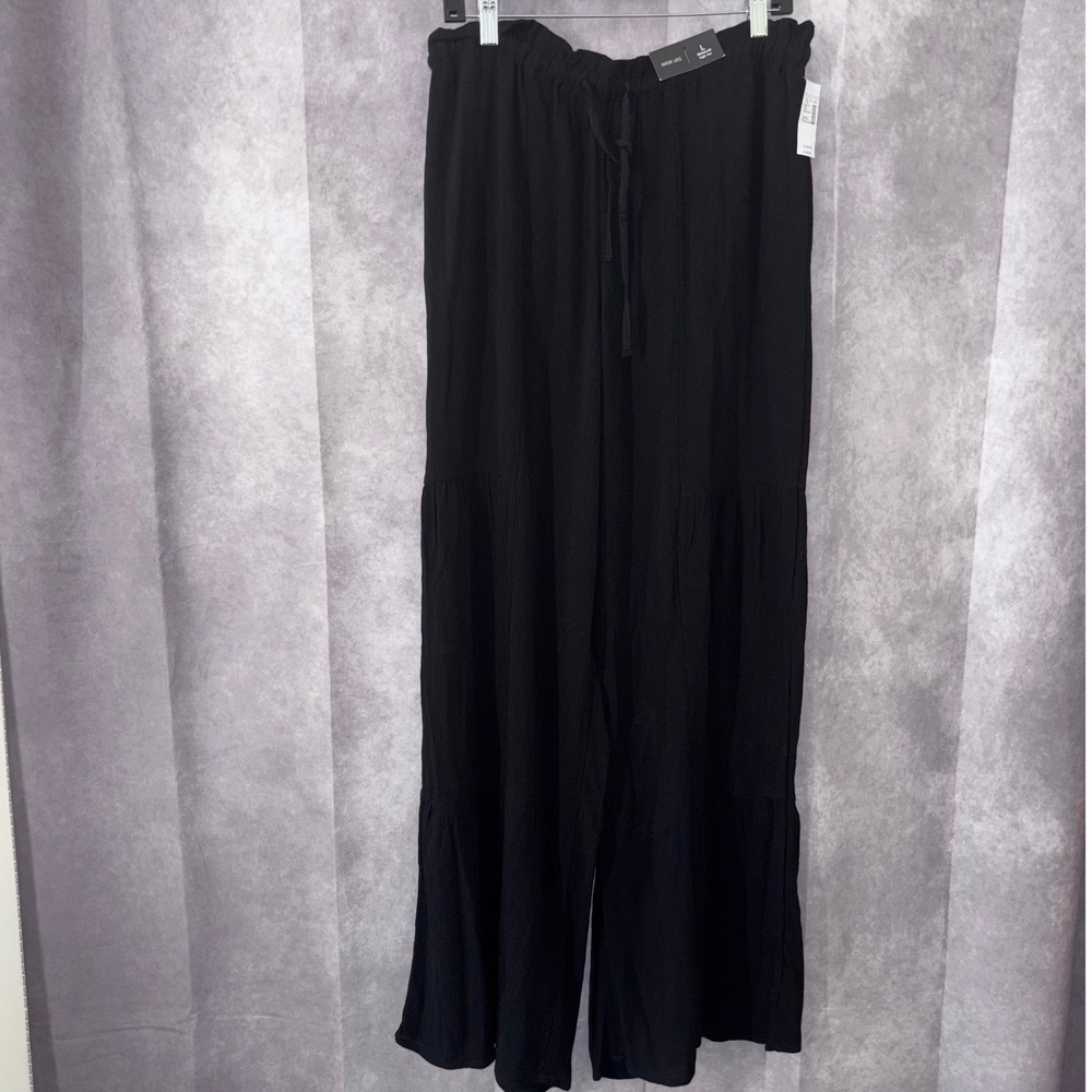 NWT Maurices Wide Leg High Rise Gauze Pants Coastal Women Large Black Boh